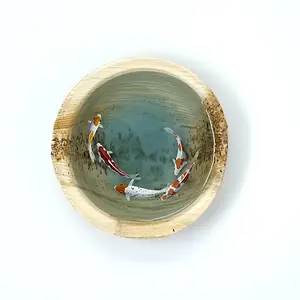Hand Painted Koi Painted on Layers of Resin Glow in the Dark in a Palm Leaf Bowl Home Decor
