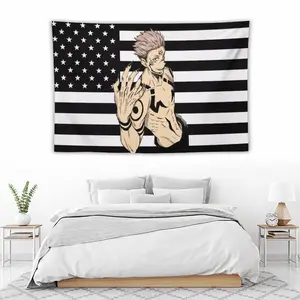 Black USA Flag Tapestry - Jujutsu Kaisen Anime Funny Artwork, Colorful Living Room Wall Decor, Bedroom Decor Aesthetic Backdrop, Home Supplies with Size Options