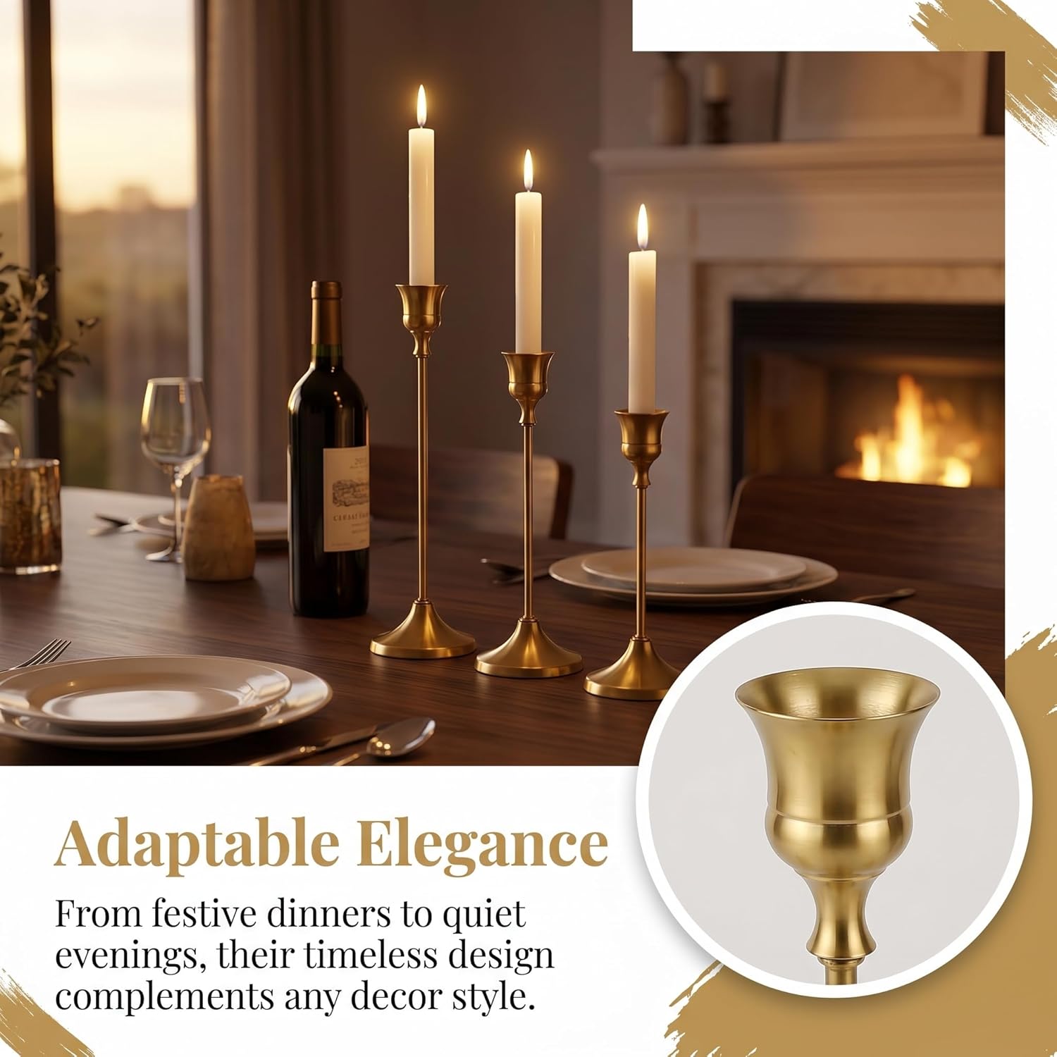 30/60Pcs Vintage Copper Bronze Taper Candle Holders, Romantic Metal Candlesticks, Table Centerpieces for Wedding, Party, Dinner, Christmas, Fall, Halloween, Ceremony & Home Decor, Candles Not Included, Candle Holders For Table Centerpiece, 3/4 Inch Taper