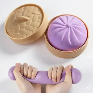 Dumpling Squishy Mystery Box, Mini Dumpling Squishy Stress Ball, Cute Small Bun Dumpling Squishy Toys, Adults Anxiety Relief, Novelty Squeeze Ball for Office Desk with Food Steamer (Purple)