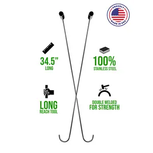 Little Stiffy -  2 Pieces 34.5" Stainless Steel Long Reach Tool Double Welded for Strength Made in USA 100% Stainless Steel Safety Yellow Available
