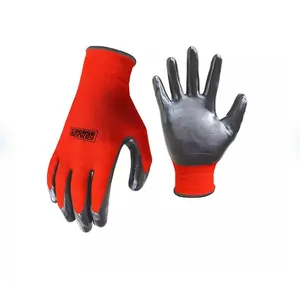 Grease Monkey Nitrile-Coated Work Gloves 15 pk Large Red & Black Dipped for Enhanced Grip and Protection