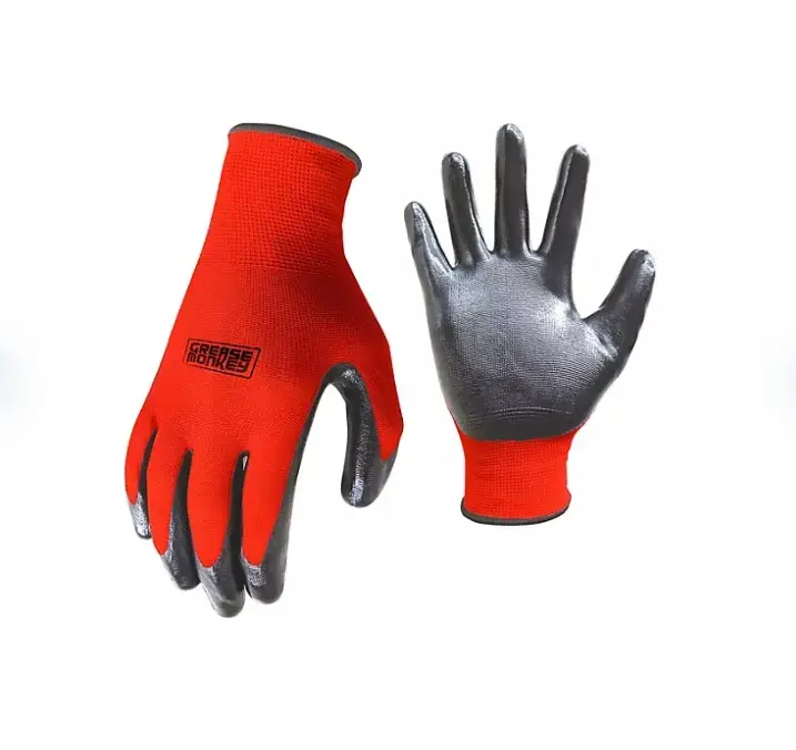 Grease Monkey Nitrile-Coated Work Gloves 15 pk Large Red & Black Dipped for Enhanced Grip and Protection