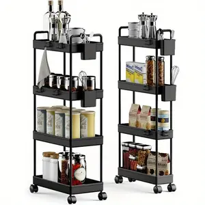Set of 2 Slim Storage Cart, 4 Tier Kitchen Rolling Utility Cart, Narrow Unit Slide Out Cart with Handle, Wide for 8. 6in Wide, Slim for 4. 9in Wide Rolling Rack with Wheels for Kitchen Garage Office Small Apartment Narrow Space