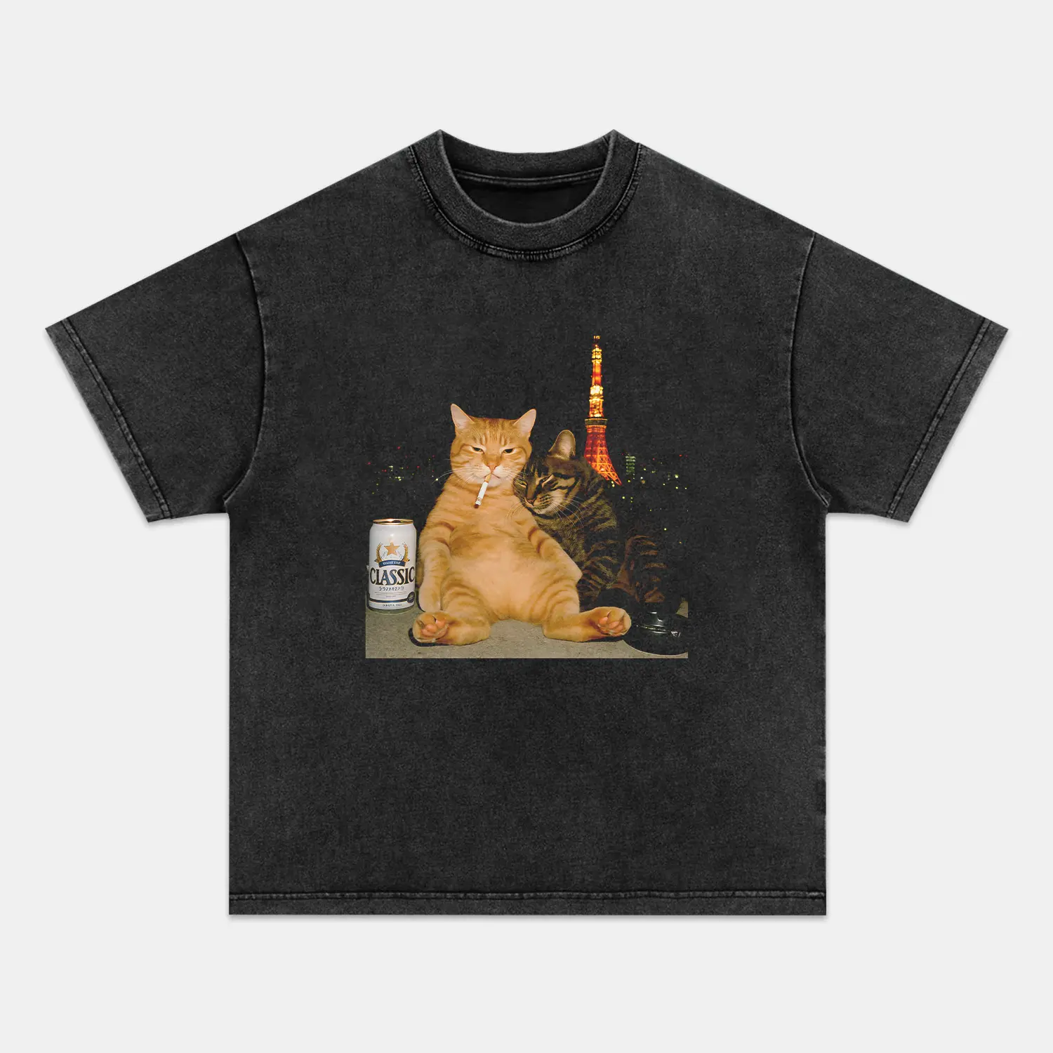 WACKY CAT T-shirt, Unisex Vintage Crew Neck Regular Fit Cotton Fabric Casual Breathable Short Sleeve Funny T-shirts Fashion Men&Women's Top for Streetwear 101606