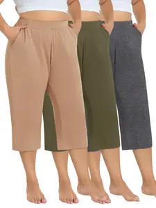 3 Pack Women's Plus Size Capri Pants Capris Sweatpants Loose Cropped Casual Yoga Pant with Pockets Lounge Pajama Summer Pants