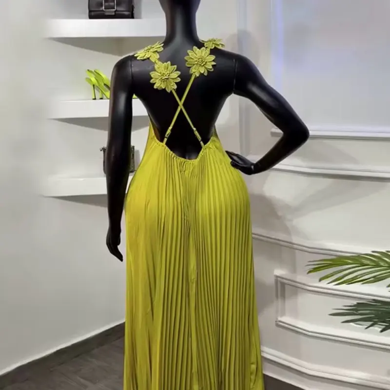 Women’s Oxford Butterfly Maxi Summer Vacation Dress Sleeveless Casual