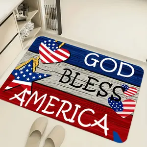 Patriotic Heart and Star Shaped Doormat, Soft Absorbent Stone Entrance Mat, Non-Slip Machine Washable Easy-to-Clean Rug, Suitable for Home and Outdoor Decoration, Ideal for Entryways, Bedrooms, and Balconies, Perfect Gift, Home Decor Accessory