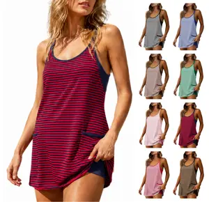 Naeduo Women's Striped Sleeveless Tennis‑Style Dress with Built‑in Shorts Summer Vacation Outfit