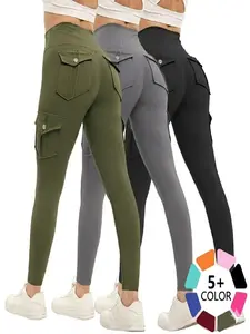 3PCS Women's Butt Lifting Leggings with Flap Pockets High Waist Tummy Control Side Pocket, Athletic Stretchy Material, Comfy and Breathable for Yoga, Gym, Workout and Running for All Seasons, Women Workout Clothes