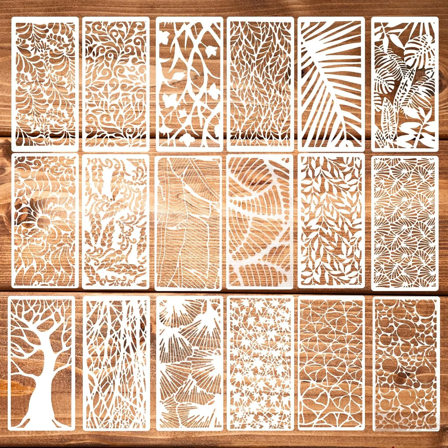 18-Piece Reusable Stencil Set - Easy to Use Floral, Leaf & Tree Templates for Painting, Crafts & Cake Decorating