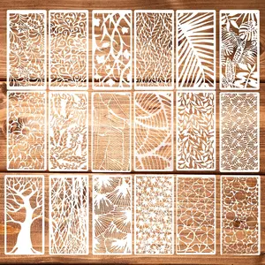 18Pcs Reusable Craft Painting Stencils, Leaf Floral Tree Templates for Cake Decorating Wood Furniture Card Canvas Paper Scrapbook