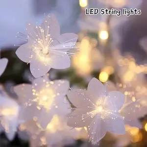Warm Light LED Fiber Optic Flower String Lights, Battery Operated, Perfect for St Patrick's Day, Bedroom, Wedding, Christmas Decorations