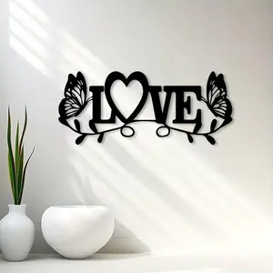 1 piece of retro butterfly heart metal wall decoration - rust proof iron heart-shaped LOVE letter and butterfly decoration, anniversary and Christmas - romantic gift for couples, elegant design, home decoration, wedding decoration, Decoration Items