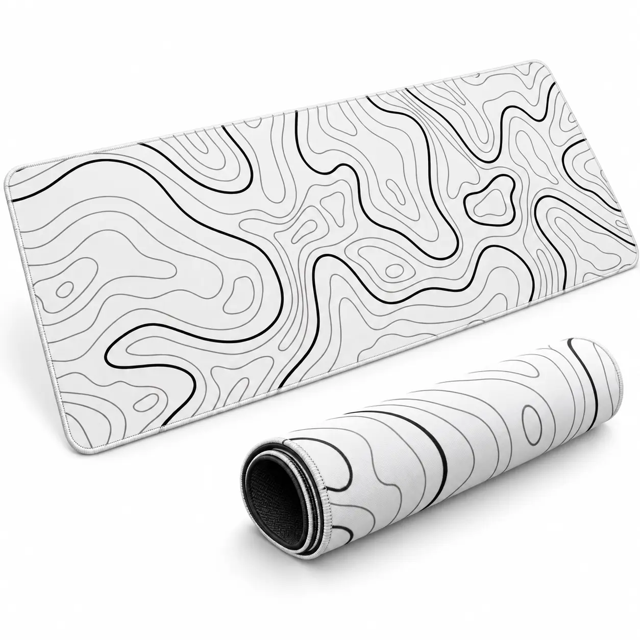 Abstract Topographic Gaming Mouse Pad,XL Extended Desk Mat with Non-Slip Base & Stitched Edges for Keyboard and Mouse