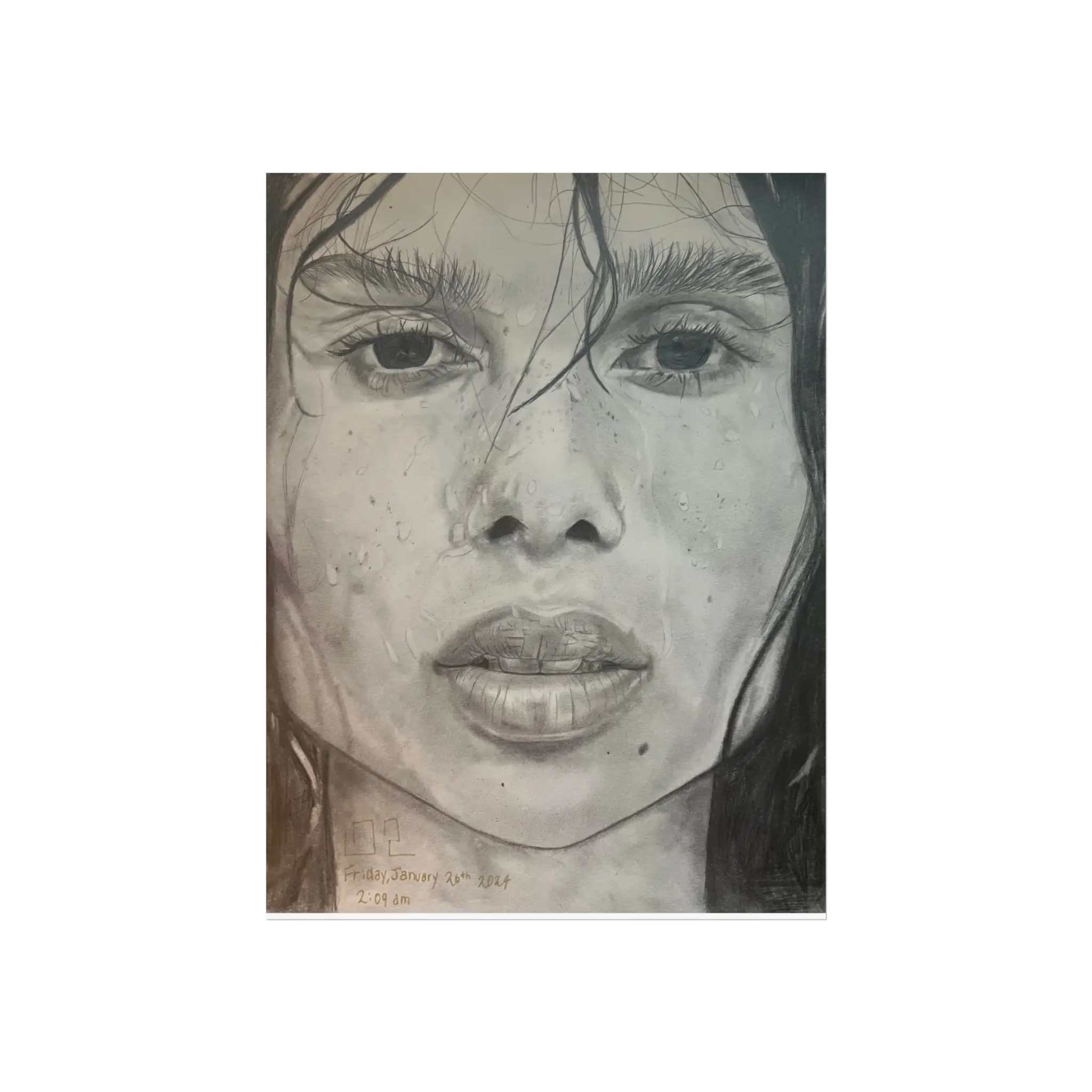 Zoe Kravitz Portrait of Woman Fine Art Poster | Monochrome Face Illustration (real art by a real artist)