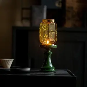 Chinese glass emerald candlestick atmosphere lamp aromatherapy candle tea ceremony accessories desktop decoration