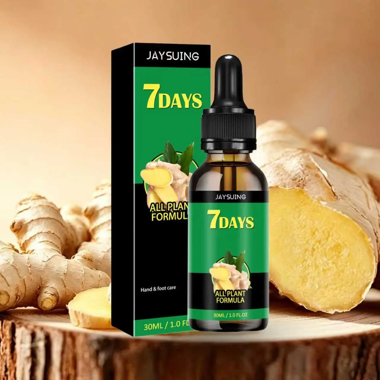 30ml dropper ginger nail care product seven day set, including ginger essence, nourishing oil, moisturizing cream and cleaner, basic nail maintenance set, daily care of hands and feet, Nail Care Liquid