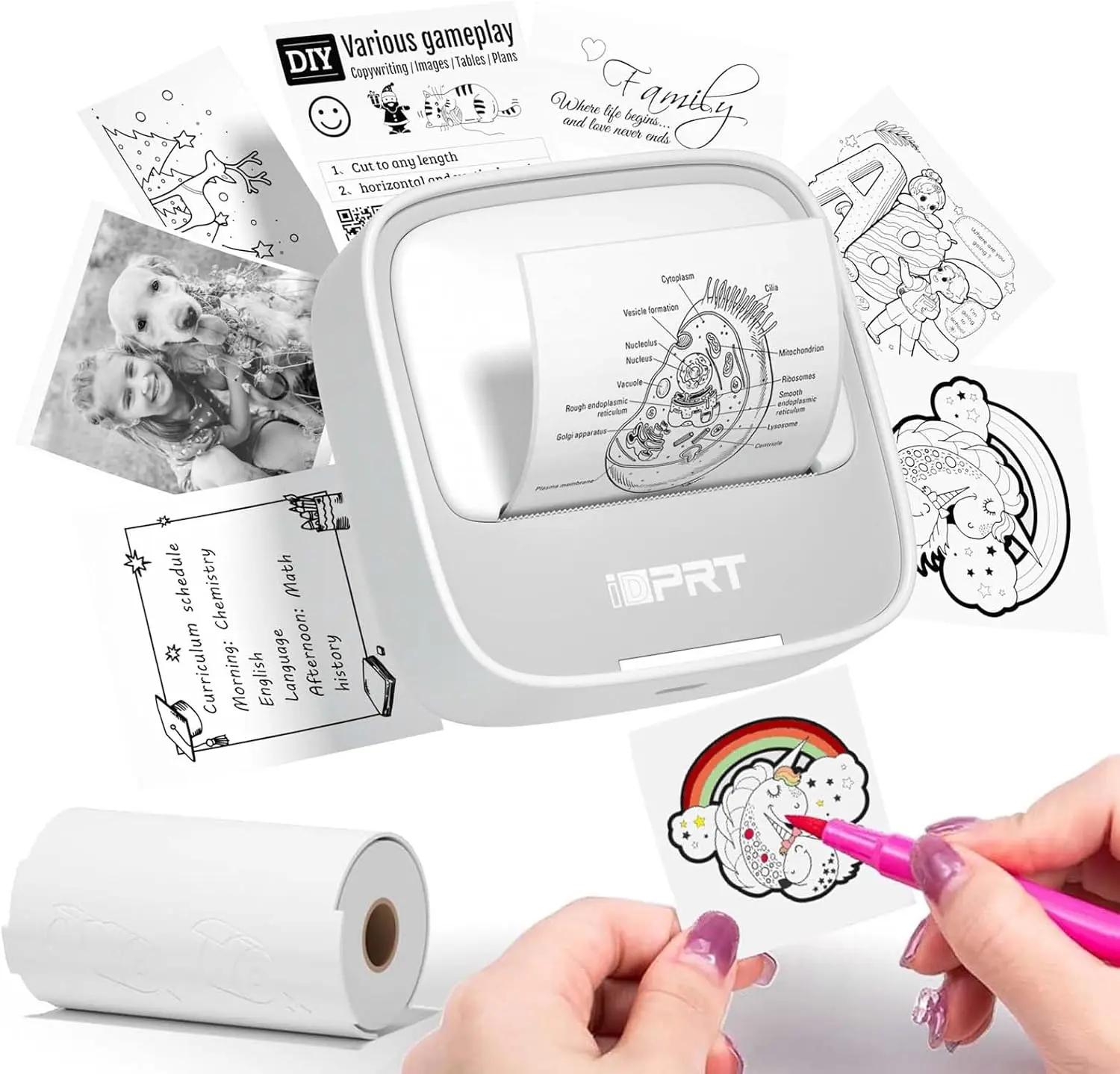 Mini Sticker Printer - Portable Thermal Pocket Printer, Bluetooth Wireless Label & Sticker Maker Machine with 3 Paper Rolls for iPhone & Android, Study Notes, Journaling, DIY Crafts & Gifts