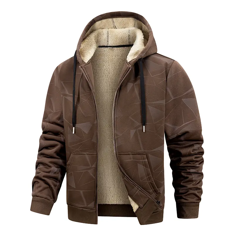 Men's Winter Fleece Hoodie – Oversized Warm Lambswool Jacket with Adjustable Drawstring Hood, Full-Zip Closure, Ribbed Cuffs; Ideal for Hikes, Jogs, Fishing, Gym Workouts, or Casual Wear