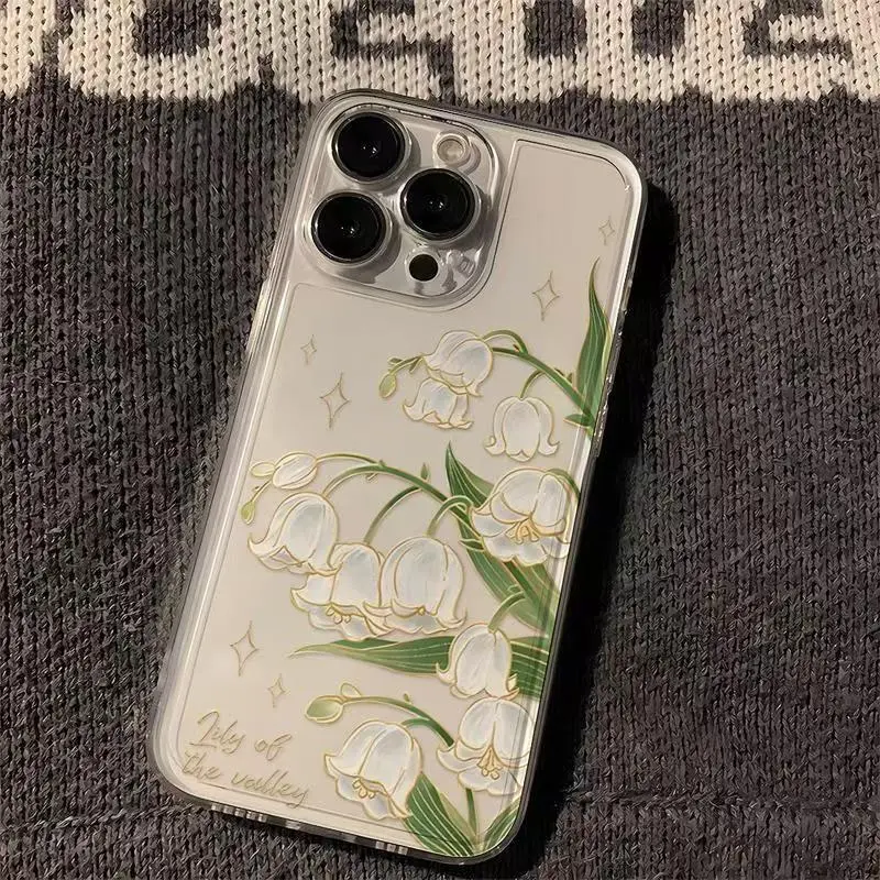 Oil Painting Silk Lily of the Bell for iPhone15/14/13 case Caseiphone 15ProMAX Case 14Promax personality fall proof 11/12 transparent XS/XR/XSMAX