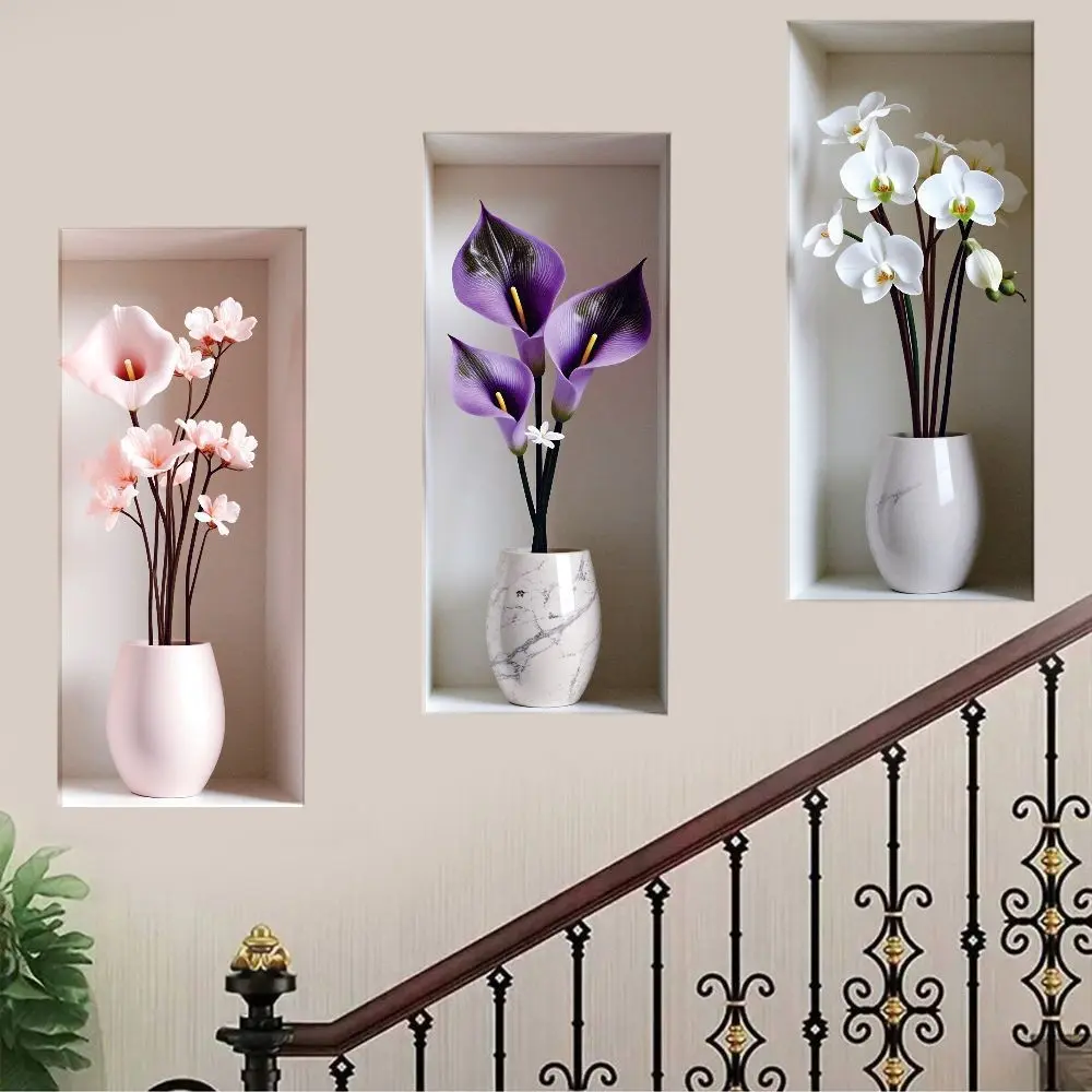 Elegant Flower Vase Wall Stickers Set, Modern Simple Floral Art Decals, Flower Decals For Walls, Removable Self-Adhesive, Home Decor for Living Room Bedroom Bathroom Office, Decorative Wall Sticker