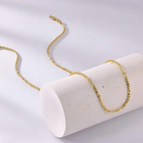 JTV 18K Yellow Gold Over Bronze Jewelry Necklace - 2mm Criss Cross Trendy Statement Chain, 18in Elegant Design, Trendy Necklace