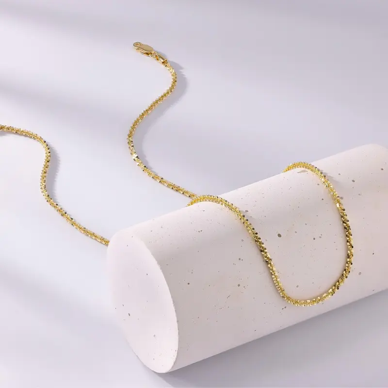 JTV 18K Yellow Gold Over Bronze Jewelry Necklace - 2mm Criss Cross Trendy Statement Chain, 18in Elegant Design, Trendy Necklace