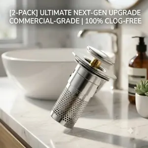 2-Pack [2026 Next-Gen Upgrade] Ultimate Bathroom Pop-Up Sink Stopper - Commercial-Grade Stainless Steel Drain Plug, 100% Clog-Free Hair Catcher for 1.26-1.57" Drains