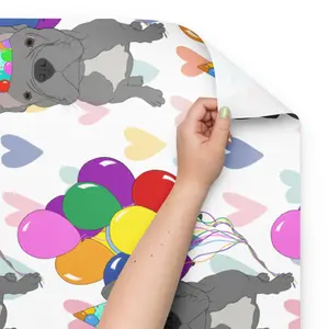 French Bull Dog (Grey Frenchie) Color Hearts Background Wrapping Paper Sheets