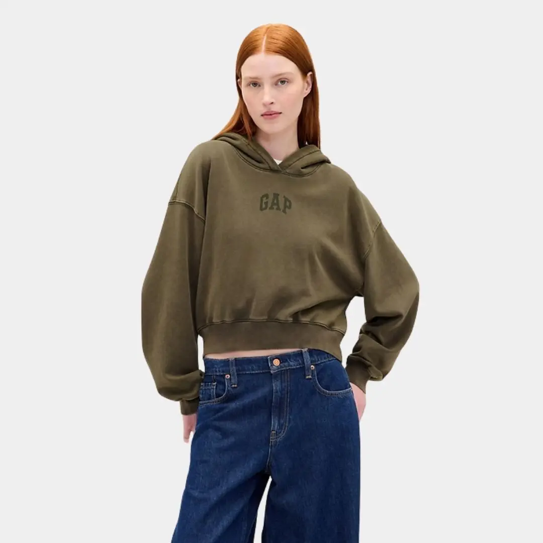 GAP VintageSoft Crop Logo Hoodie - TikTok Shop