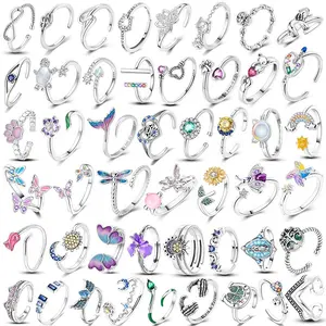 Butterfly Adjustable Ring 925 Sterling Silver Original Clover Flower Dragonfly Free Size Open Rings For Women Finger Jewelry