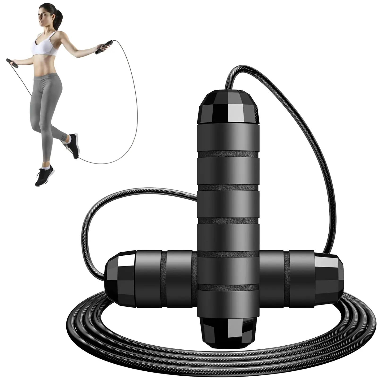Women's Cordless Weighted Skipping Rope - Adult Fitness Rope with Large Ball Counter and LCD Display