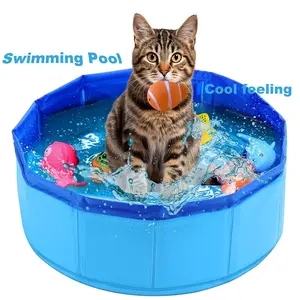 Cat Dog Pool Toy with Fish, Portable Pet Pool Toy, Including 1pc Foldable Cat Water Toy Fence + 6pcs Floating Fish Toys, Pet Water Toys for Indoor, Self Play Pet Toys, Funny Interactive Cat Toys, Indoor Pet Bathing Pool