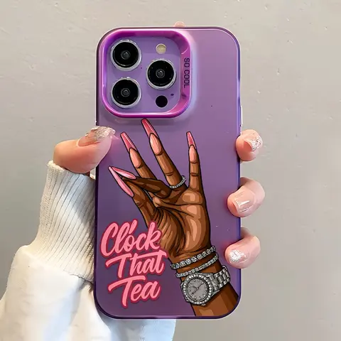 Creative clock and tea-themed design, shockproof and anti-slip TPU large-hole lens IMD phone case, suitable for iPhone 18,17, 16, 15, 14, 13, 12, 11, XS, X, Samsung and other series models. Can be given as a gift to friends or family.