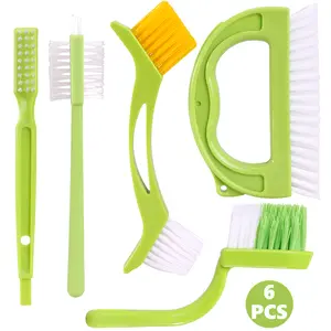 6pcs Stiff Bristles Cleaning Tool, Green Grout Cleaner Brush with Handle, Tile Joint Scrub Brush, Multi-Functional Cleaning Brush Set, Suitable for Deep Cleaning Kitchen, Bathroom, Gap, Floor Lines, Halloween, Weddings, And Returning to School tiktokshops