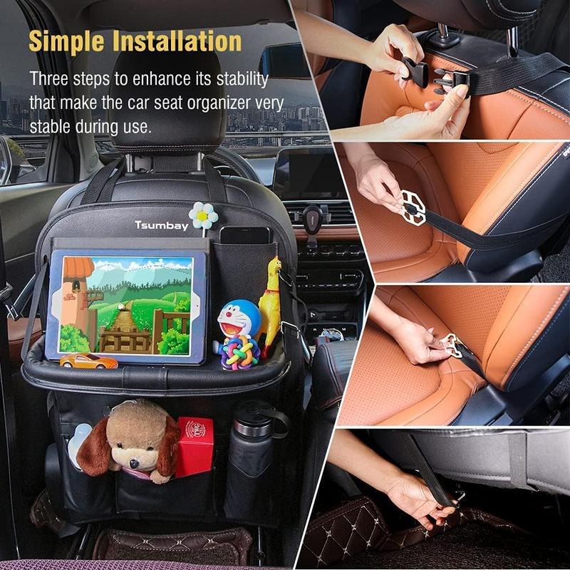 Car Backseat Organizer with Tablet Holder,9 Storage Pockets Foldable Table Tray Seat Back Protectors Kick Mats -PU Leather 1Pck Car Backseat Organizer with Tablet Holder,9 Storage Pockets Foldable Table Tray Seat Back Protectors Kick Mats -PU Leather 1Pck