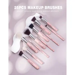 25PCS Professional Makeup Brush Set – Soft Synthetic Bristles for Foundation, Blending, Contour & Eyeshadow, Pink Cosmetic Brushes for Everyday Glam & Travel Makeup