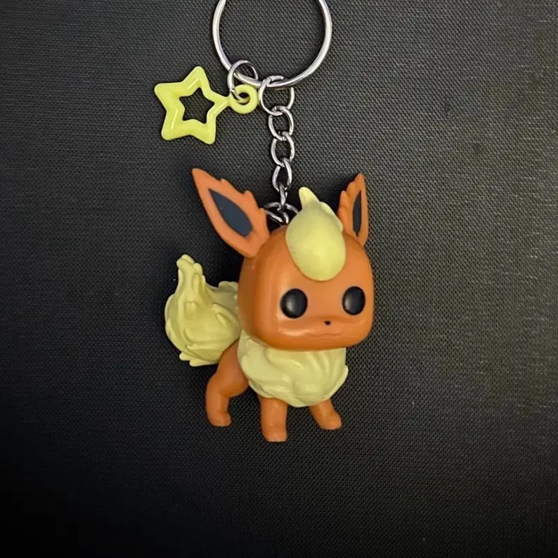 Flareon Keychain with Clip - Cute Cartoon Keychain for Fans