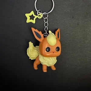 Flareon Keychain with Clip - Cute Cartoon Keychain for Fans