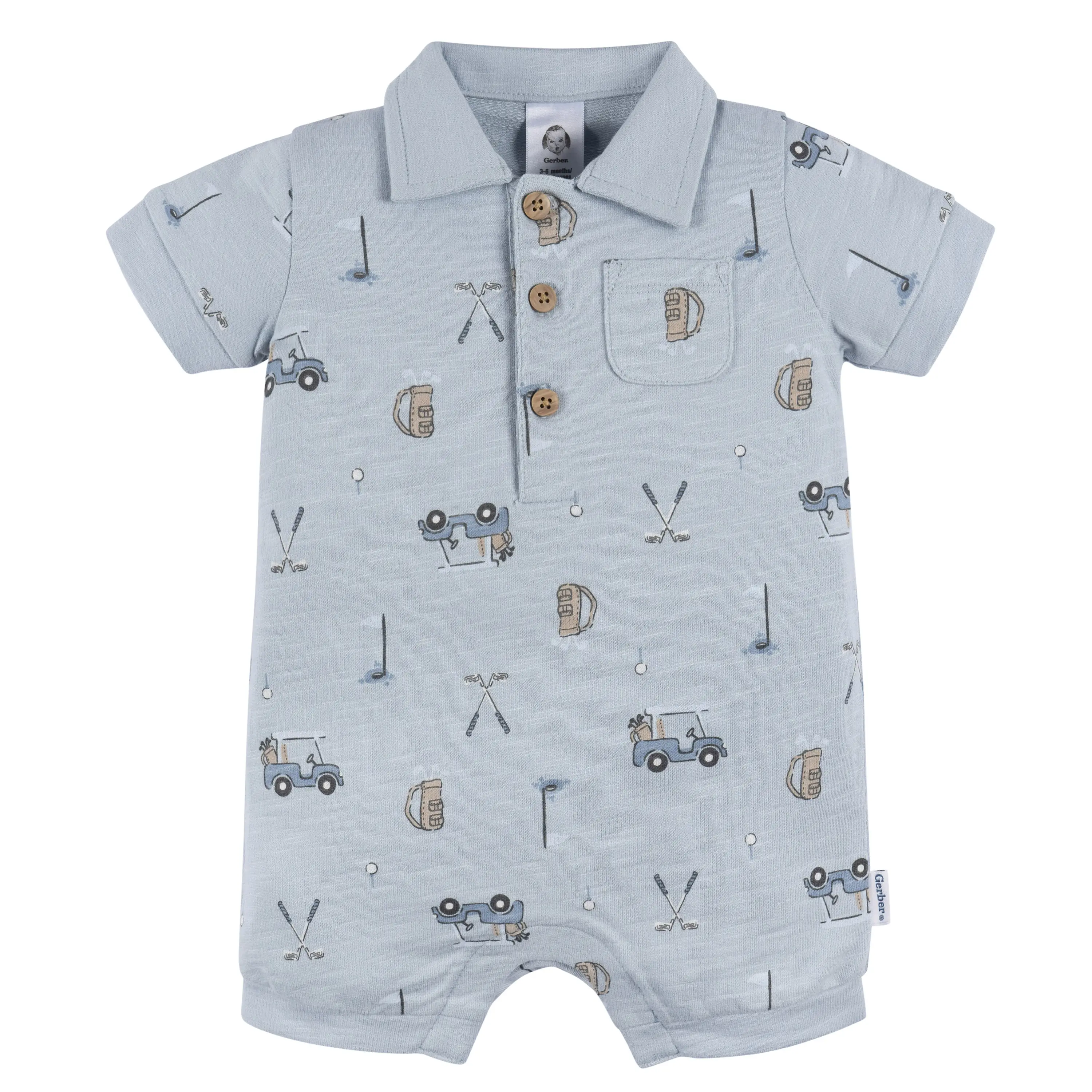 Gerber Baby Boys' Polo Romper, Golf