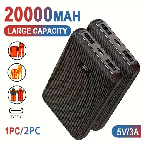20000mAh Power Bank Heated Vest 5V 3A Output Power Bank Heated Jacket Battery Charger External Battery winter Heating Scarf Socks Portable  Power Bank USB Type C for Smartphone