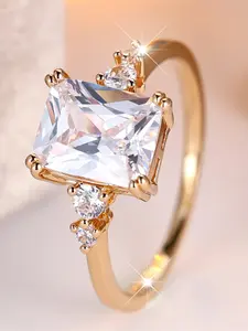 A square ring made of white zirconia is fashionable and simple, suitable for women to wear at travel wedding parties