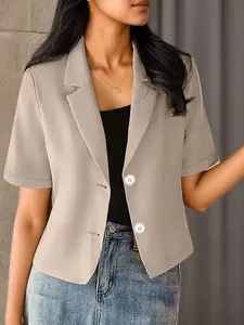 Women's Short Sleeve Open Front Cardigan Jacket, Collared Solid Color Casual Top Shirt, Stylish and Comfortable Outerwear Womenswear