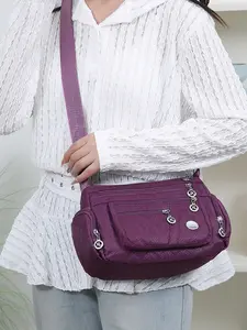 New Minimalist Fashion Solid Color Nylon Quilted Crossbody Bag with Multiple Pockets and Layers for Everyday Commuting and Travel