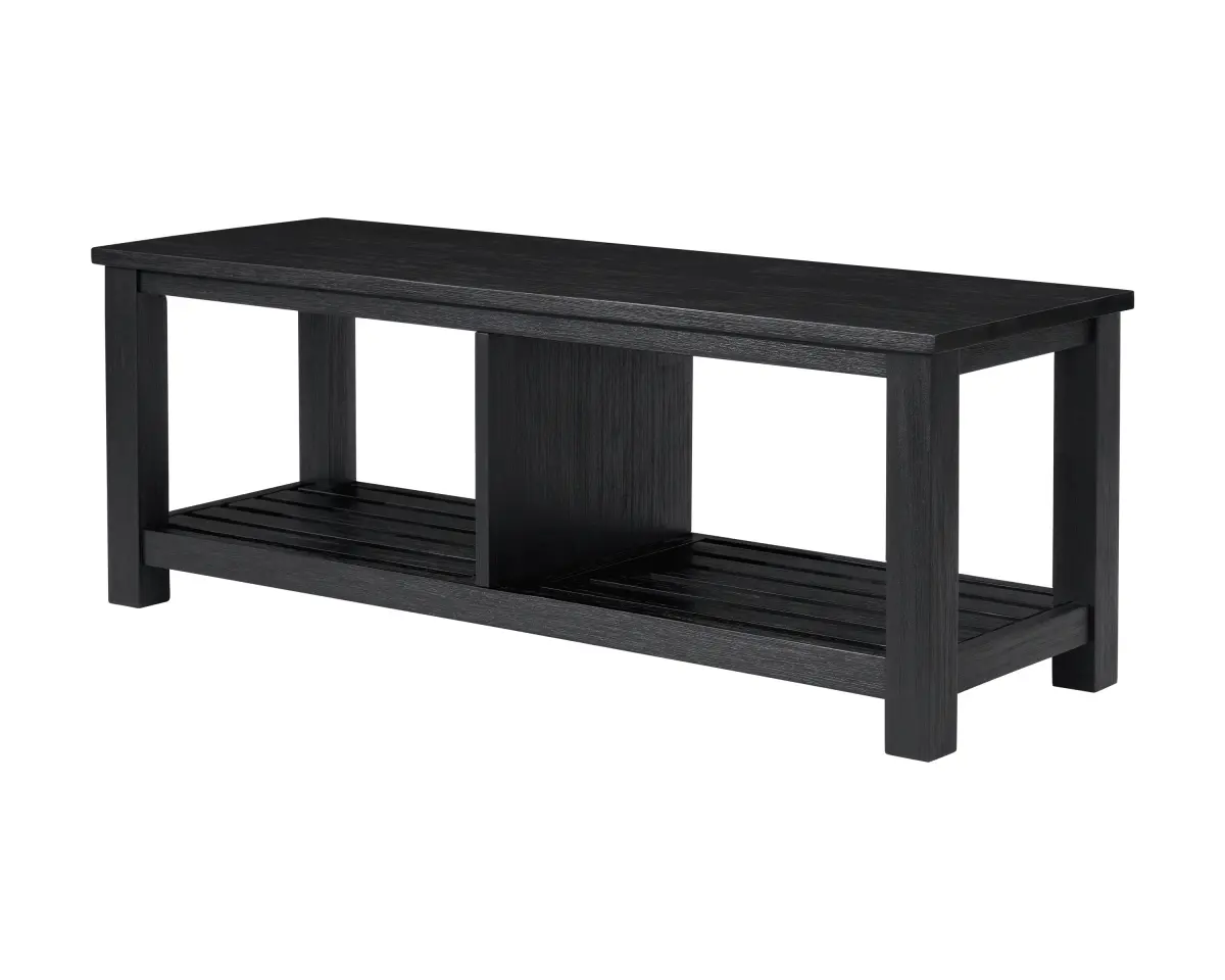 Pacific Direct 803516-434 Tiburon 360-Degree Rotating Brushed Tone Solid Wood TV Bench - Alto Black Finish, Storage Slots, Minimalist Television Stand, Black Furniture TV Stands & Multimedia Centres