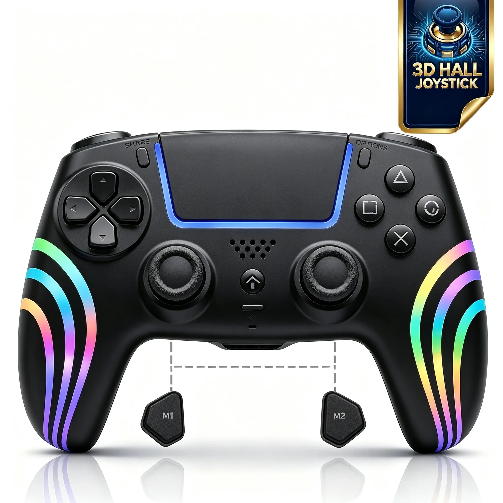 Olevo RGB Wireless Controller for PS5 with Drift Stabilizer - PS5 Accessories, Programmable Macro Back Button, 6-Axis Gyroscope, Dual Vibration, Rapid Fire, Touchpad, Bluetooth 5.0, 3.5 mm Audio & Microphone Jacks