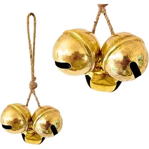 Handmade Round Shiny Cluster Bells Hanging on Rope Lucky Small Golden Christmas Tree Bell Ornaments for Holiday Decoration