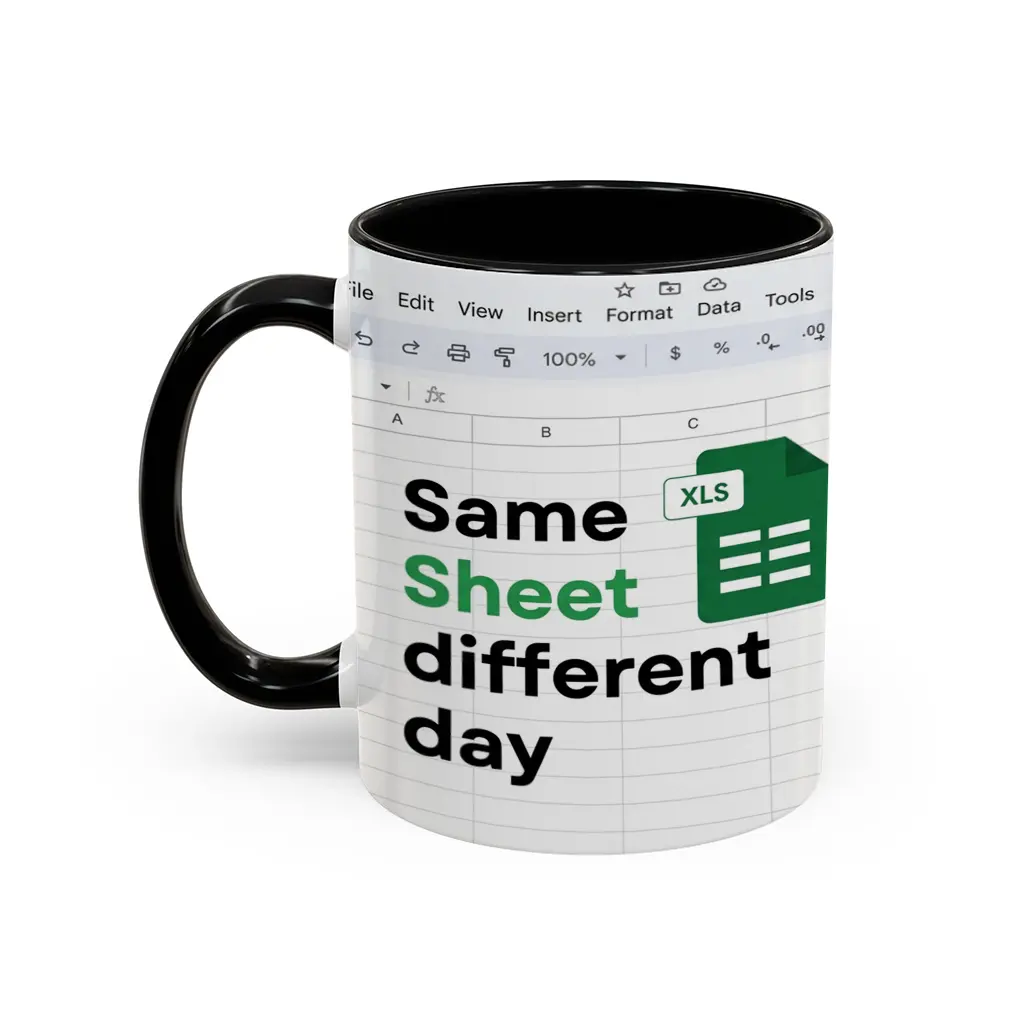 Stylish Ceramic Coffee Tea Beverage Mug - "Same Sheet Different Day" Funny Office Gift for Coworker, Spreadsheet-Themed Mug - scs16234