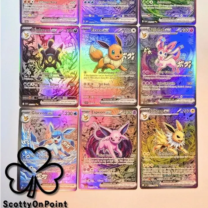 9-Piece Eeveelution Custom Anime-Style Holographic Trading Cards, Unique Art Fandom Collectible Fan Art Cards